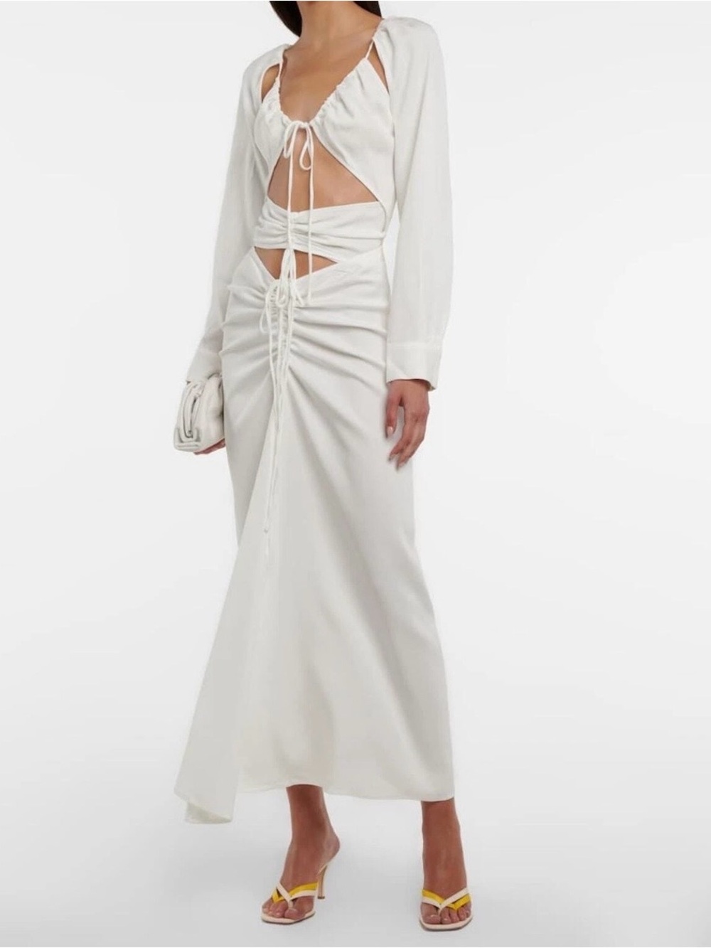 Christopher Esber White Ruched Cutout Maxi Skirt with Drawstring